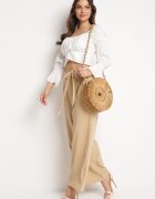 h&s Pantaloni Largi Bej Închis cu Legătură în Talie Paper Bag Tisallas