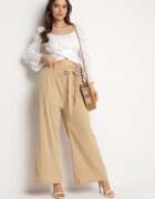 h&s Pantaloni Largi Bej Închis cu Legătură în Talie Paper Bag Tisallas