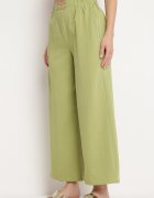 h&s Pantaloni Largi Palazzo Verde deschis cu talie înaltă și elastic în talie Biofina