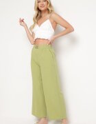 h&s Pantaloni Largi Palazzo Verde deschis cu talie înaltă și elastic în talie Biofina