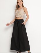 h&s Pantaloni negri cu croială largă cu talie înaltă și cu cordon Telarieta