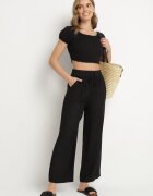 h&s Pantaloni Negri Largi Palazzo cu Talie Înaltă și Legare Myrlevia