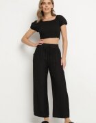 h&s Pantaloni Negri Largi Palazzo cu Talie Înaltă și Legare Myrlevia