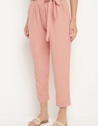 h&s Pantaloni roz închis cu bandă elastică în talie și talie înaltă decorați cu o legătură la brâu Dimity