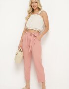h&s Pantaloni roz închis cu bandă elastică în talie și talie înaltă decorați cu o legătură la brâu Dimity