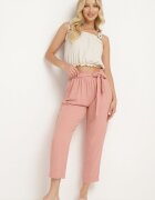 h&s Pantaloni roz închis cu bandă elastică în talie și talie înaltă decorați cu o legătură la brâu Dimity