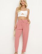 h&s Pantaloni Roz închis cu elastic și șnur în talie cu buzunare și talie înaltă Dimattia