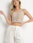 h&s Pantaloni scurți Bej deschis din bumbac cu talie înaltă decorate cu legătură Filomira