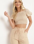h&s Pantaloni scurți bej tip bermude cu croi lejer talie înaltă și elastic în talie Nitanea
