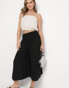 h&s Pantaloni tip Culotte Negri Largi Decorați cu încrețituri Fenalida