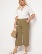 h&s Pantaloni Verde închis Largi cu talie înaltă cu elastic în talie și lungime 3/4 Levolia