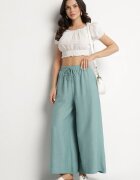 h&s Pantaloni Verde Mentă cu Croială Largă cu Talie Înaltă și Legare Telarieta
