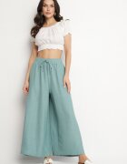 h&s Pantaloni Verde Mentă cu Croială Largă cu Talie Înaltă și Legare Telarieta
