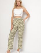 h&s Pantaloni Verzi Largi cu Talie Înaltă cu Model de Romburi Lisendria