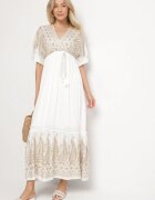 h&s Rochie Albă de viscoză cu decolteu tip plic și broderie cu fir metalic Emhiris