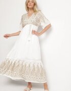 h&s Rochie Albă de viscoză cu decolteu tip plic și broderie cu fir metalic Emhiris