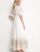 h&s Rochie Albă de viscoză cu decolteu tip plic și broderie cu fir metalic Emhiris