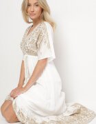h&s Rochie Albă de viscoză cu decolteu tip plic și broderie cu fir metalic Emhiris