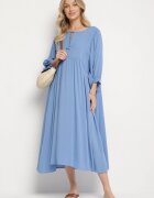 h&s Rochie albastră cloș din viscoză cu legătură la decolteu Tilania