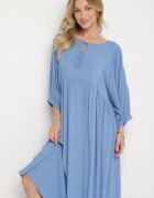 h&s Rochie albastră cloș din viscoză cu legătură la decolteu Tilania
