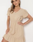 h&s Rochie Bej Cloș cu Elastic în Talie și Volan Welimia