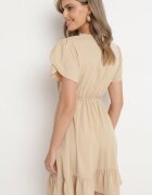h&s Rochie Bej Cloș cu Elastic în Talie și Volan Welimia