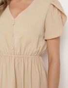 h&s Rochie Bej Cloș cu Elastic în Talie și Volan Welimia