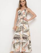 h&s Rochie bej deschis cu bretele cu decolteu petrecut și cu motiv floral Obilena