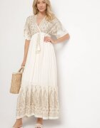 h&s Rochie bej deschis din vâscoză cu decolteu petrecut și broderie cu fir metalic Emhiris