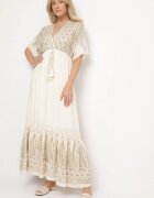 h&s Rochie bej deschis din vâscoză cu decolteu petrecut și broderie cu fir metalic Emhiris