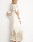 h&s Rochie bej deschis din vâscoză cu decolteu petrecut și broderie cu fir metalic Emhiris