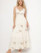h&s Rochie Bej-deschisă din viscoză cu bretele decorată cu broderie Telanelis