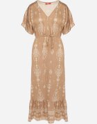 h&s Rochie Bej închis Cloș din Viscoză cu model Boho cu Volan Turaline