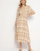 h&s Rochie Bej închis din viscoză evazată cu spatele gol cu imprimeu Boho Turaisa