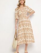 h&s Rochie Bej închis din viscoză evazată cu spatele gol cu imprimeu Boho Turaisa
