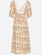 h&s Rochie Bej închis din viscoză evazată cu spatele gol cu imprimeu Boho Turaisa