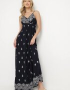 h&s Rochie Bleumarin Din bumbac Evazată cu decolteu petrecut și cordon Revevra