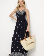h&s Rochie Bleumarin Din bumbac Evazată cu decolteu petrecut și cordon Revevra