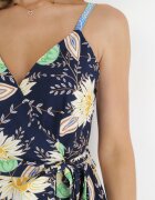 h&s Rochie Bleumarin-Galbenă Maxi cu Bretele Subțiri și cu Curea din Material Adakila
