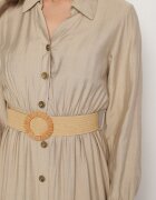 h&s Rochie Cămașă Bej din Viscoză cu Curea Elastică cu Cataramă Felucia