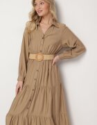 h&s Rochie cămașă Bej închis din Viscoză cu Centură Elastică cu Cataramă Felucia