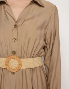 h&s Rochie cămașă Bej închis din Viscoză cu Centură Elastică cu Cataramă Felucia