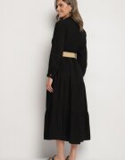 h&s Rochie Cămașă Neagră din Viscoză cu Centură Elastică cu Cataramă Felucia