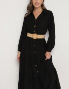 h&s Rochie Cămașă Neagră din Viscoză cu Centură Elastică cu Cataramă Felucia
