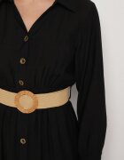h&s Rochie Cămașă Neagră din Viscoză cu Centură Elastică cu Cataramă Felucia