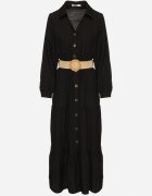 h&s Rochie Cămașă Neagră din Viscoză cu Centură Elastică cu Cataramă Felucia