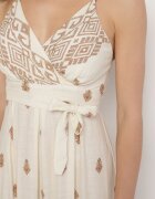h&s Rochie Crem-bej de bumbac cloș cu decolteu petrecut și cordon Revevra