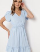 h&s Rochie evazată albastră deschisă cu elastic în talie și volan Welimia