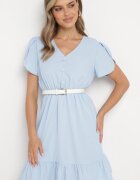 h&s Rochie evazată albastră deschisă cu elastic în talie și volan Welimia