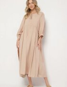 h&s Rochie Evazată Bej din Viscoză cu Legătură la Decolteu Tilania